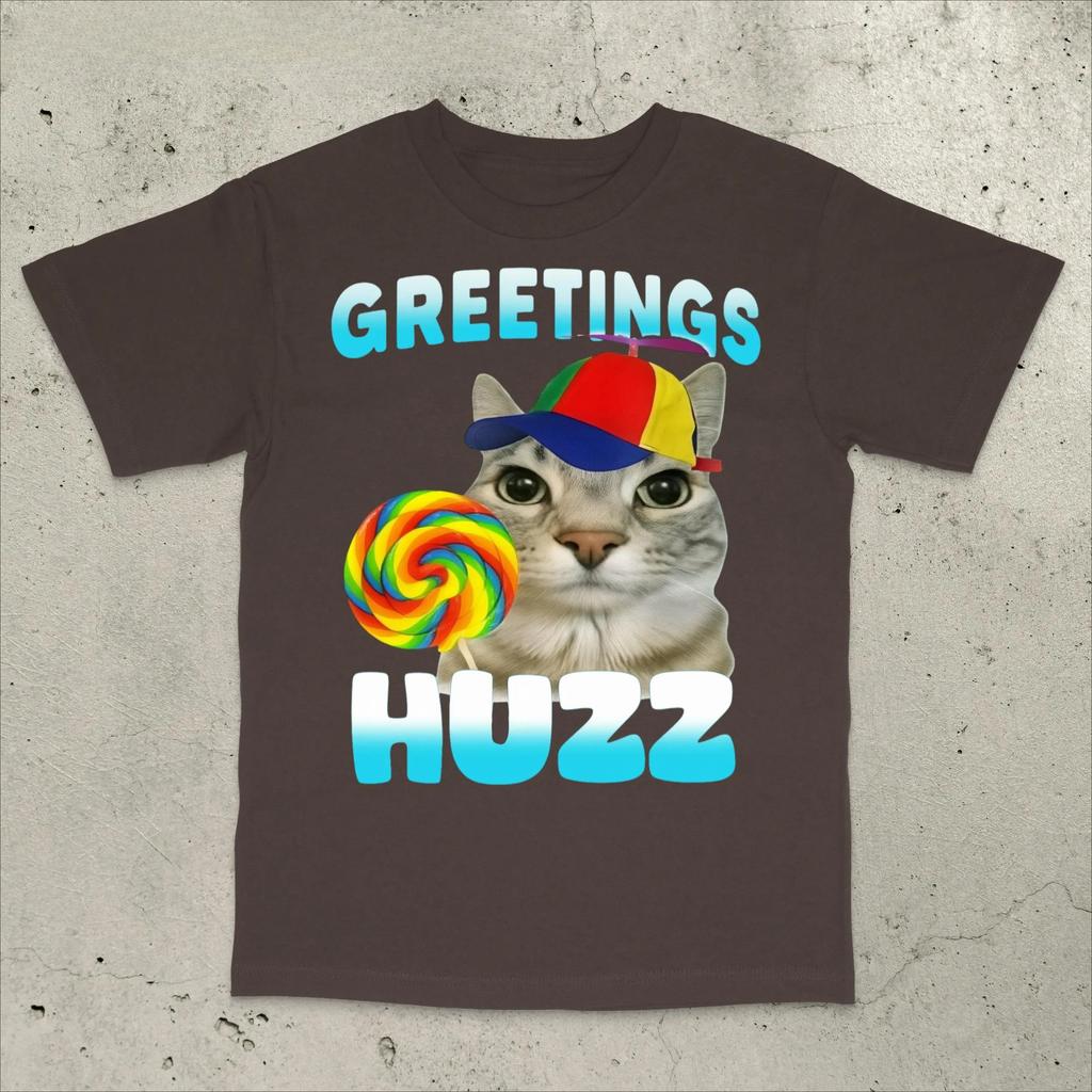 Greetings Huzz Shirt Funny Cat Shirt Cat Meme Shirt Dumb Meme Shirt Stupid Meme Shirt Cursed Cat Shirt Gen Z Meme Shirt Cringe