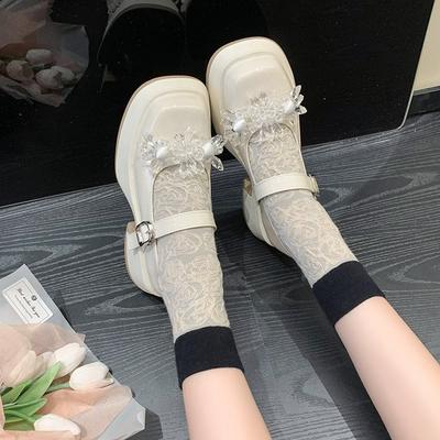 Женские туфли Мэри Джейн в стиле Лолита, черные с цветочным принтом, квадратный каблук, круглый носок, легкий каблук, платформа, модные, простые женские туфли 2024