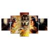 Native Indians And Wolf 5 Piece Five Panel Wall Canvas Print Modern Art Poster Picture Home Decor Gift For Him For Her