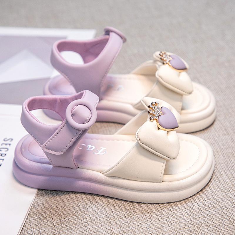 Сандалии для девочек, летние новые детские туфли принцессы, модные летние туфли для девочек с мягкой подошвой из кожи