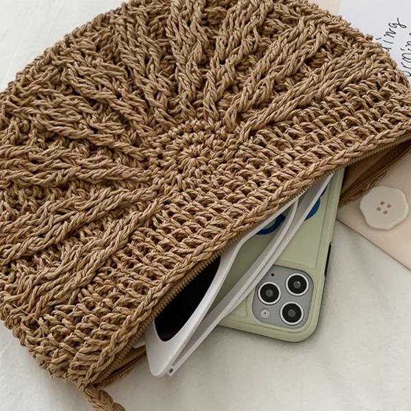 Yogodlns Тканые сумки через плечо в форме полумесяца, богемная соломенная сумка на плечо ручной работы, кошелек