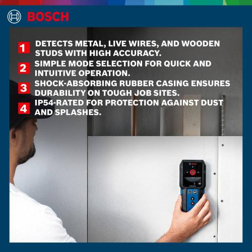 Bosch Professional Digital Detector GMS120-27 [Detects Substrates, Metals, Behind Walls, Non-Ferrous Metals, Live Wires, and Wood, Dustproof and Water