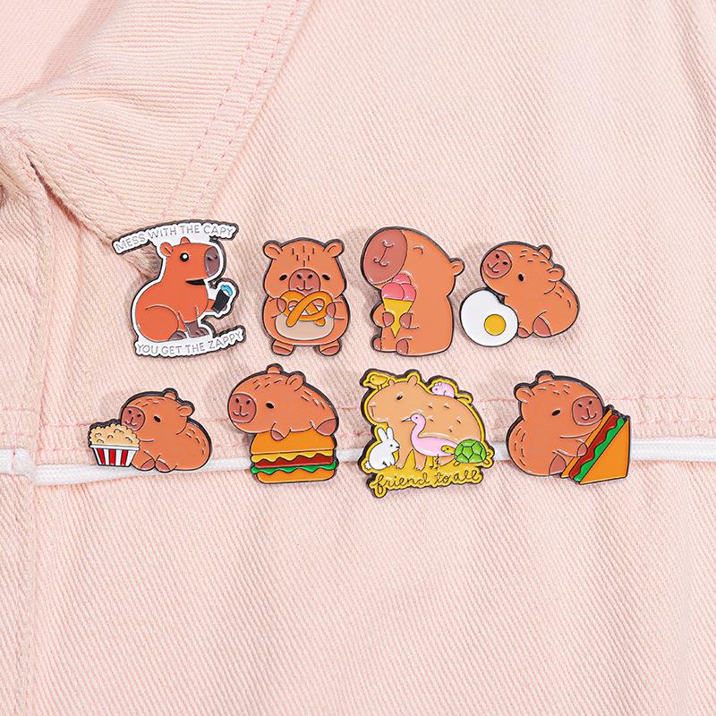 Creative Capybara Enamel Pins Lapel Brooches Cowboy OilPainting Car Burger Sandwich Dagger Funny Capybara Cartoon Badge Jewelry