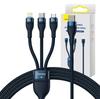 Kabel Usb 3W1 Baseus Flash Series 2, Usb-C + Micro Usb + Lightning, 100W, 1.5M (Niebieski)