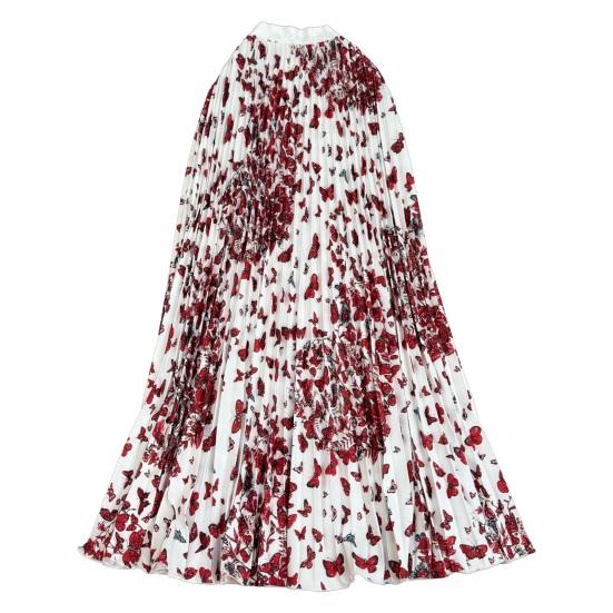 Длинная юбка в ретро-стиле, на резинке, с высокой талией, с принтом бабочек, плиссированная, с широким подолом, из дышащей ткани, для повседневной носки