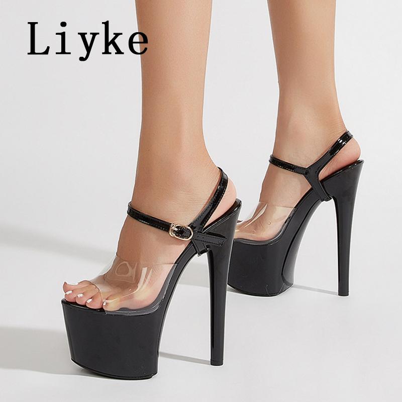 Fashion Liyke Summer Fashion Buckle Strap 17CM Women Platform Sandals Sexy Open Toe Extreme High Heels Stripper Pole Dance Shoes Size 43