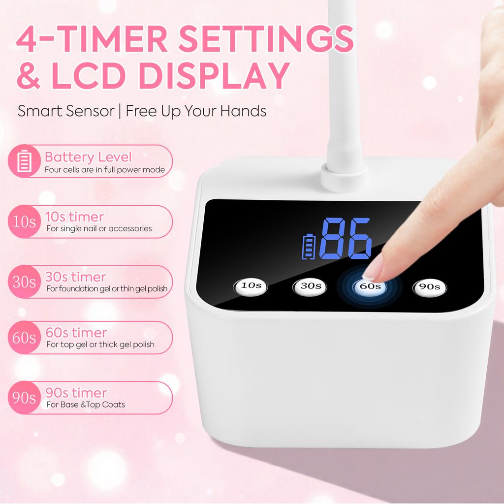 DianaBeauty UV Led Nail Lamp Rechargeable Nail Dryer 4 Timer Settings HD Display Table UV Nail Lamp for Manicure Nail Tools