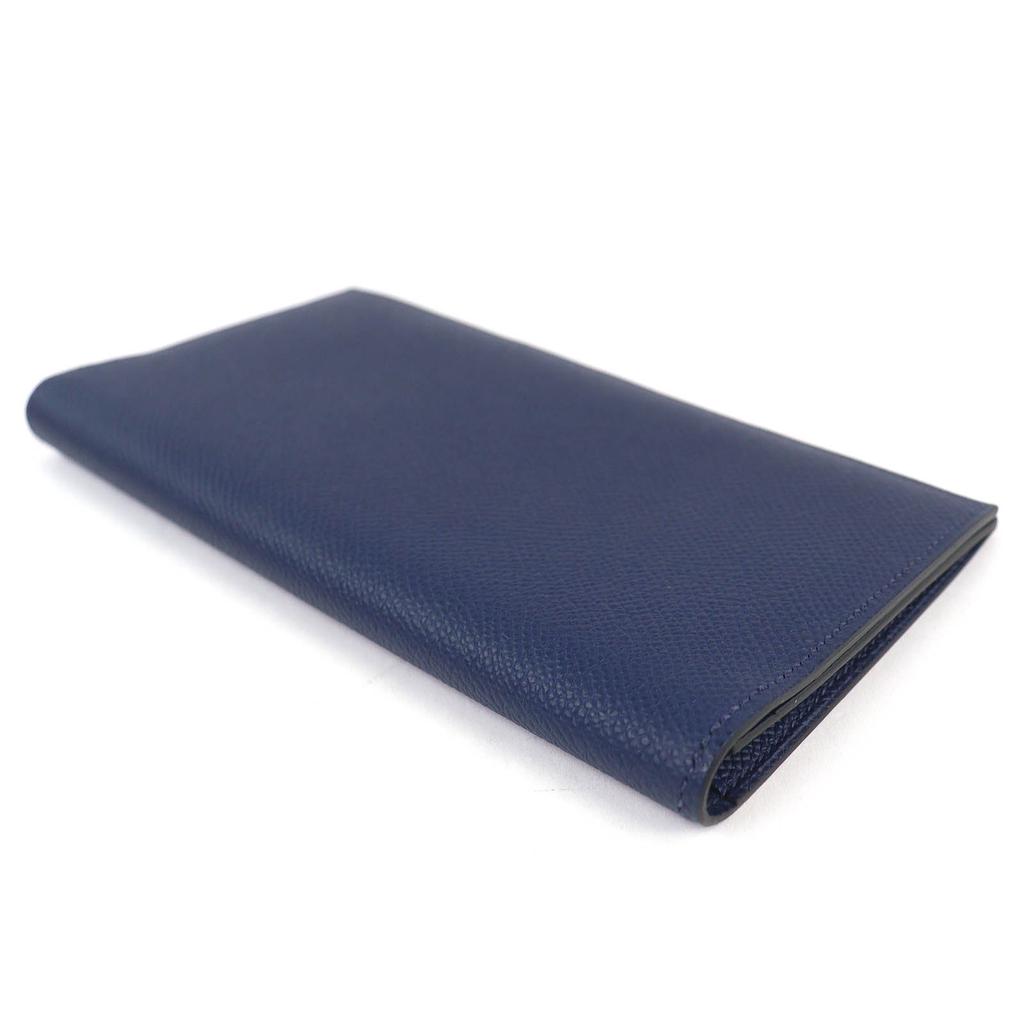 Great HERMES Bifold Wallet MC2 Fleming Bifold Wallet Purse Navy Epsom Leather Used