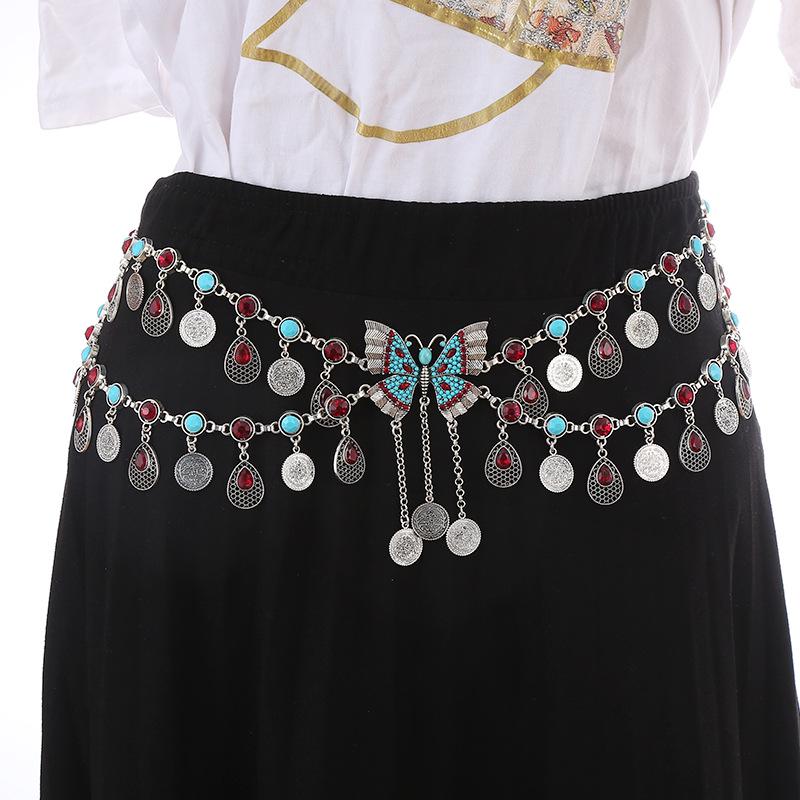 Ретро-ожерелье с кисточками из стразов, двухслойное, на талию и голову, в стиле бохо для танцев
