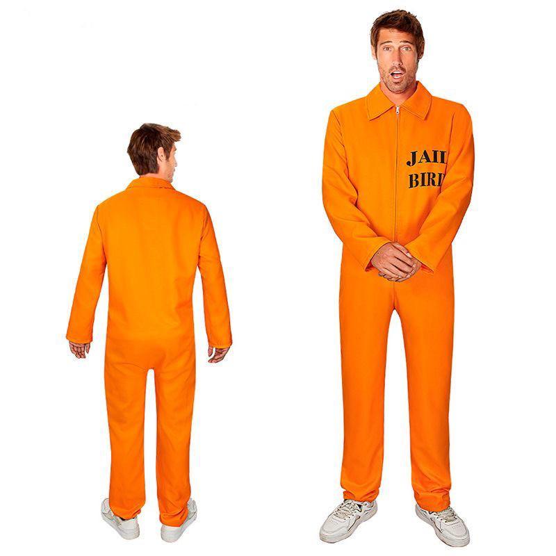 Halloween Prisoner Cosplay Jumpsuit with Manacle Halloween Unisex Children Adult Role Play Outfit Long Sleeves Lapel Zipper Festivals Parties Shows