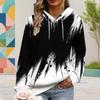 Women Plus Size Black And White Printed Long Sleeve Drawstring Hood Kangaroo Pocket Hooded Pullover