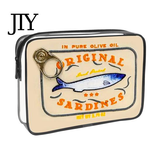 Retro Fish Can Design Makeup Case Sardine Cosmetic Bag, Clear Waterproof Pouch, Zipper Transparent Travel Storage Bag Closure Toiletry for Women
