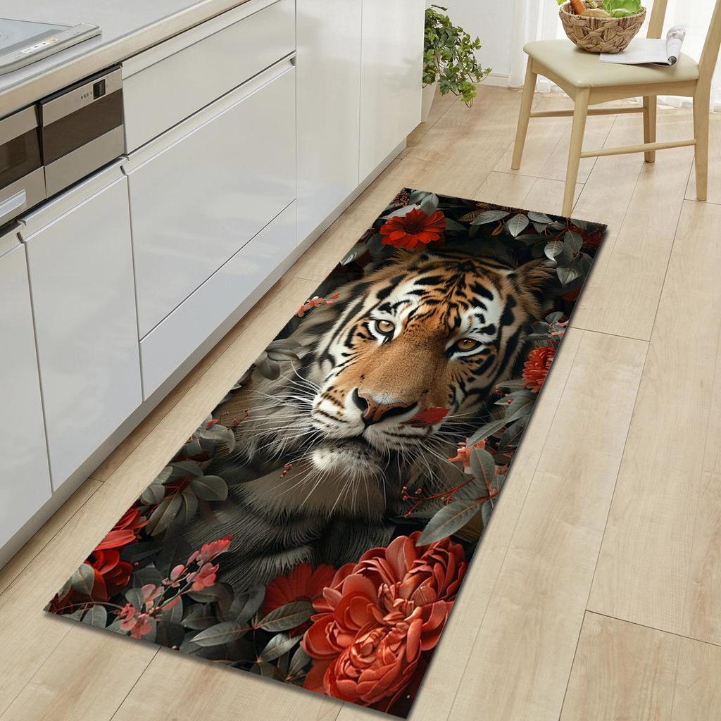 1Pcs Tiger Pattern Floor Mat Modern Kitchen Polyester Rug Non-Slip Colorful Indoor Carpet, For Home Bathroom Bedroom Living Room Decor