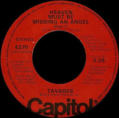 7-дюймовая пластинка TAVARES Heaven Must Be Missing An Angel 4270 CAPITOL 1976 США SoulFunk Б/у