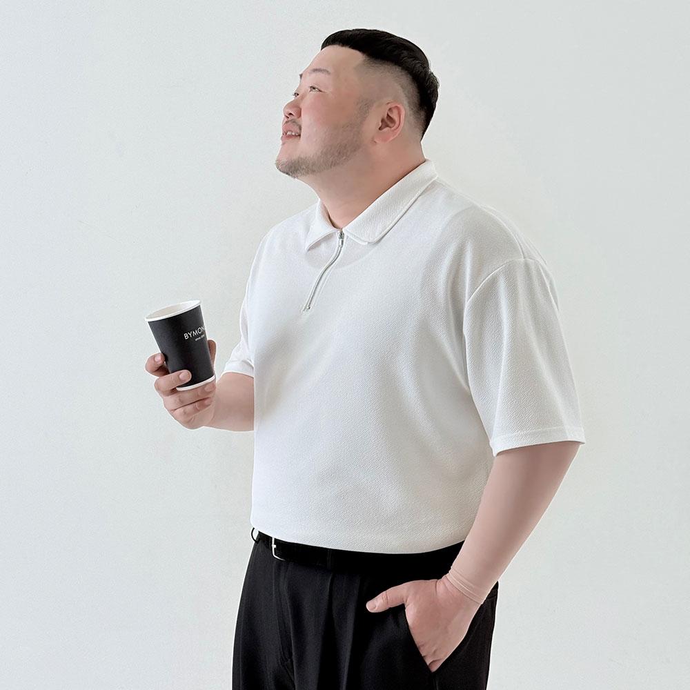 BYMONO [Большие размеры XL-6XL] Футболка с коротким рукавом и воротником-молнией Mono Cool