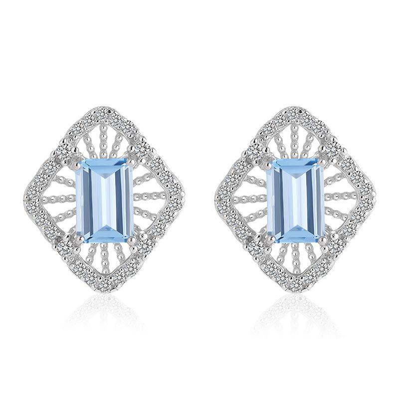 Серьги-гвоздики из серебра S925 с натуральным кристаллом/топазом, полые геометрические украшения для женщин