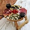 Folding Wooden Outdoor Picnic Table with Glass Stand 2-in-1 Glass Wine Rack Outdoor Wooden Table Easy To Carry Wine