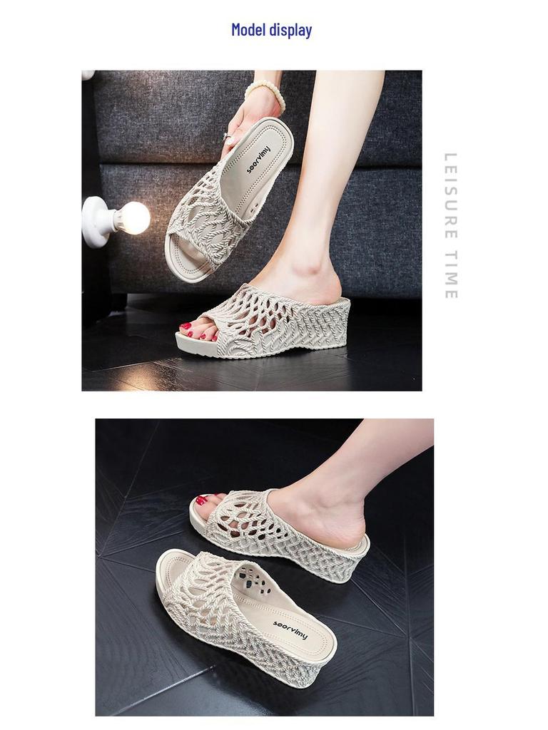 Женские модные шлепанцы на высоком каблуке 2025 года - летние с перфорацией, удобные, на толстой подошве, с ремешком для улицы