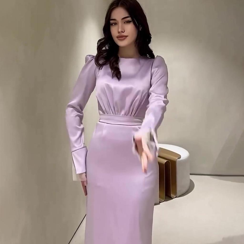 GMXIA Осеннее платье-футляр с завышенной талией и длинными рукавами для женщин