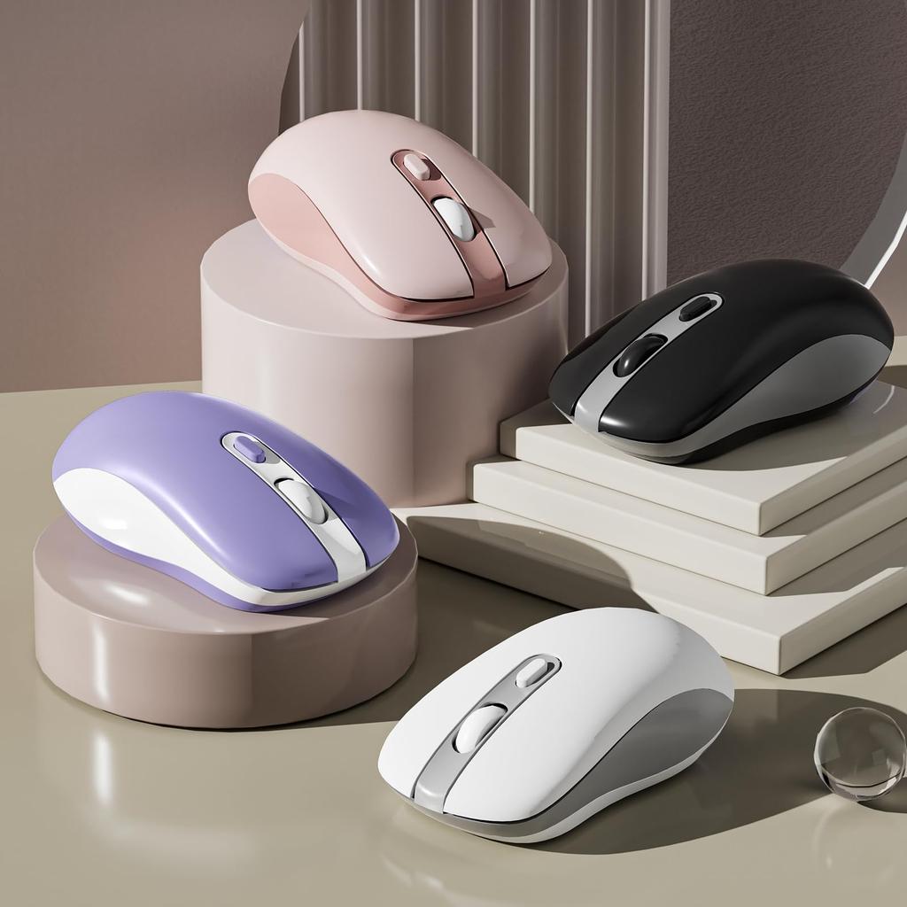 USB Wireless Bluetooth 6 Compatible with Android and Black 2.4GHz 5.0 Mouse, 3-Device Connection, Buttons, Quiet, Rechargeable, Compact, Portable,