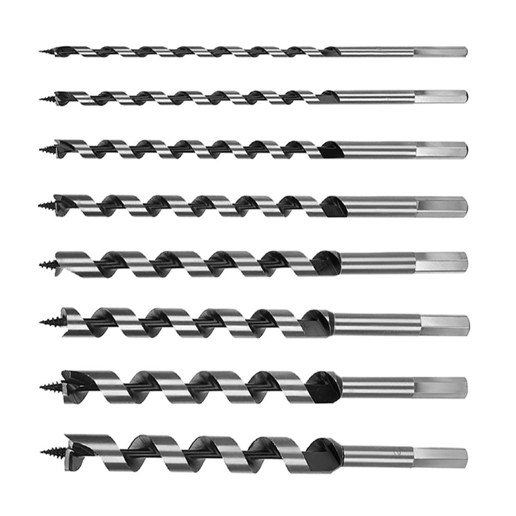 8pc Carbon Steel Auger Bit Set Wooden Case Machined Hex Shank Drill