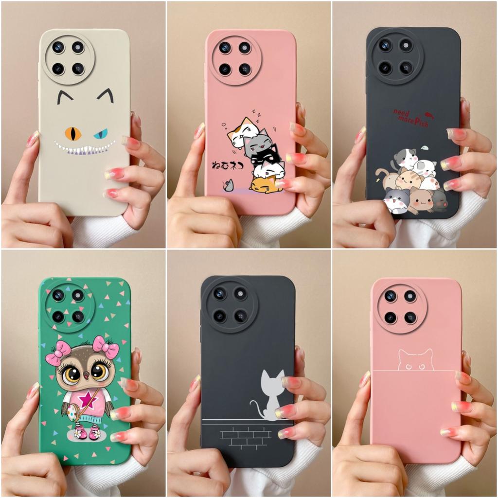 Case For OPPO Realme V15 V20 V25 V30 Narzo 50 Pro 30A 20A Liquid Soft Silicone Cartoon Pattern Shockproof Protective Matte Cute Cat For Realme Bumper