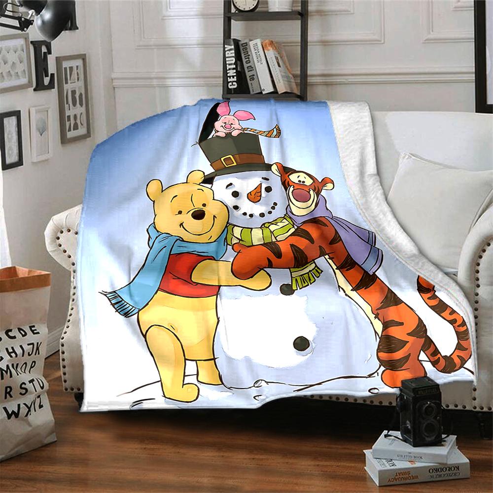 Winter Fun Pooh Blanket Soft Throw Blanket For Home Bedroom Bed Sofa Travel Office Solid Christmas Blanket