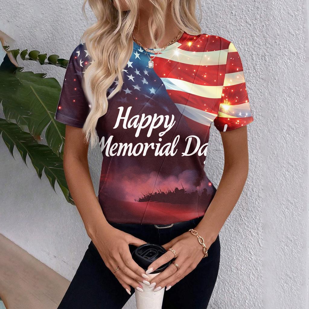 Женский топ с коротким рукавом и принтом «День независимости»