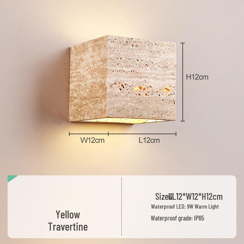 Желтый травертиновый настенный светильник в стиле ваби-саби для спальни, внутреннего двора или балкона - Водонепроницаемый уличный светильник.