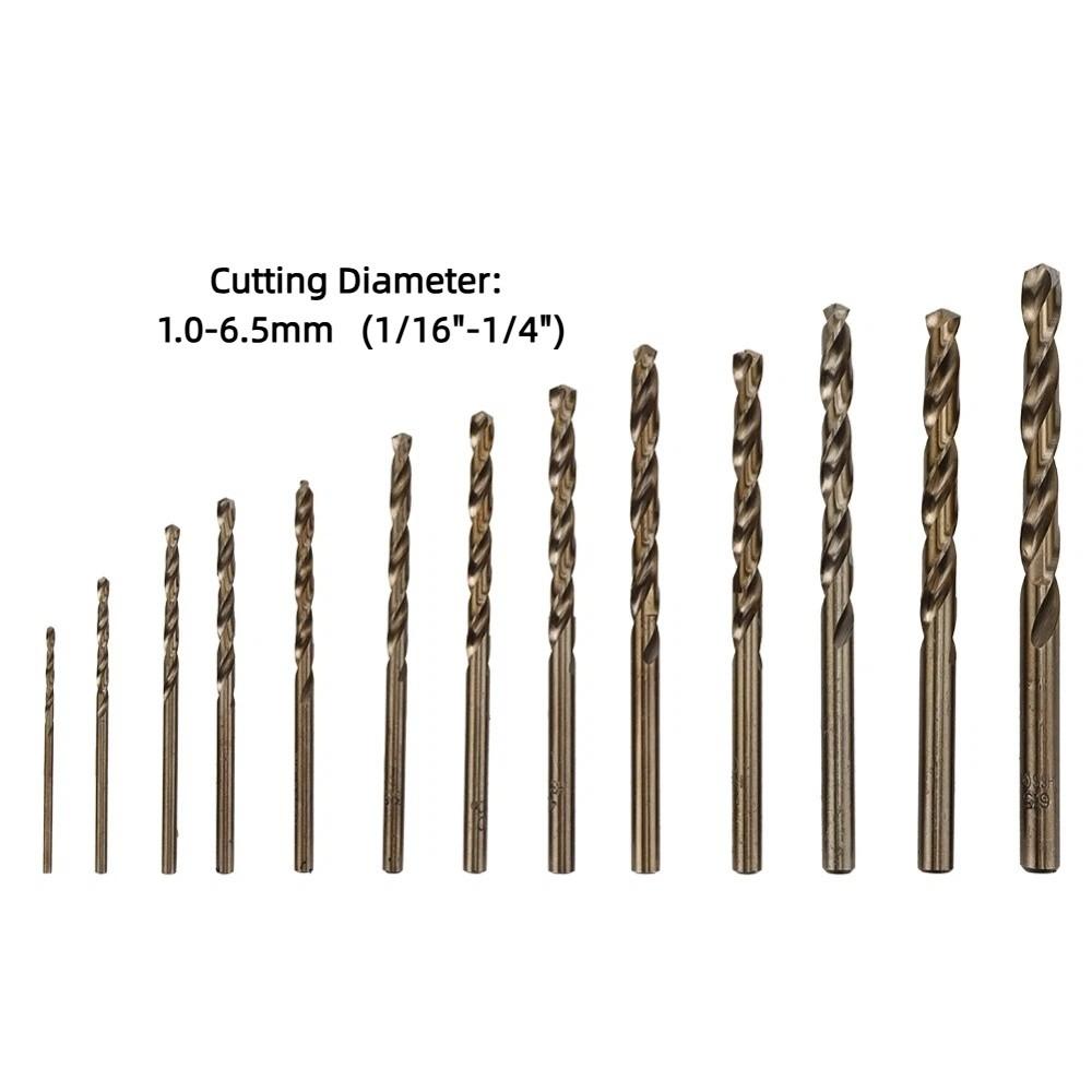 13pcs Straight Shank Twist Drill Bit Set High Speed Steel HSS Drilling Tool  For Stainless Steel