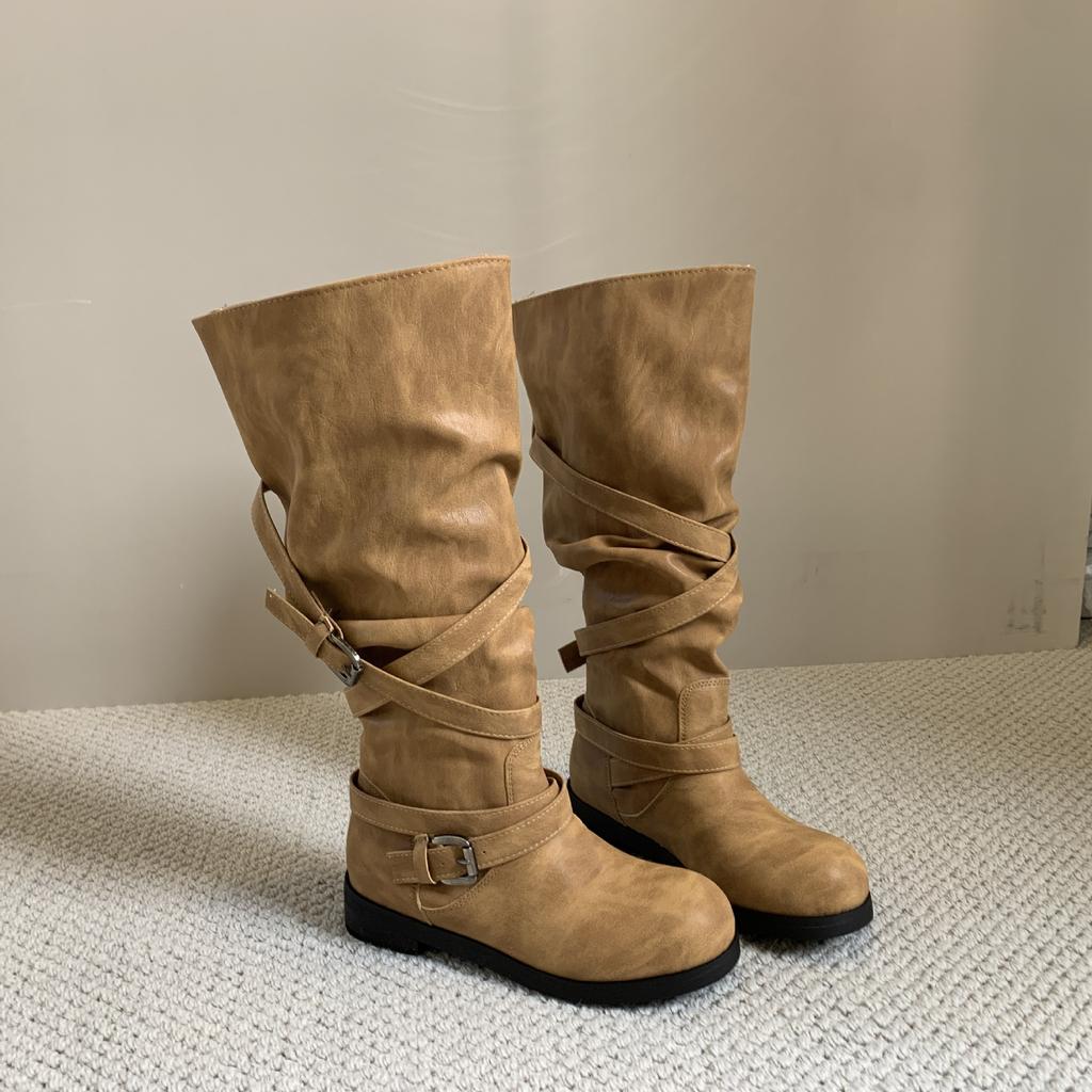 Niche design large tubes piled up over the knee long boots, new autumn and winter two wear round head high knight boots