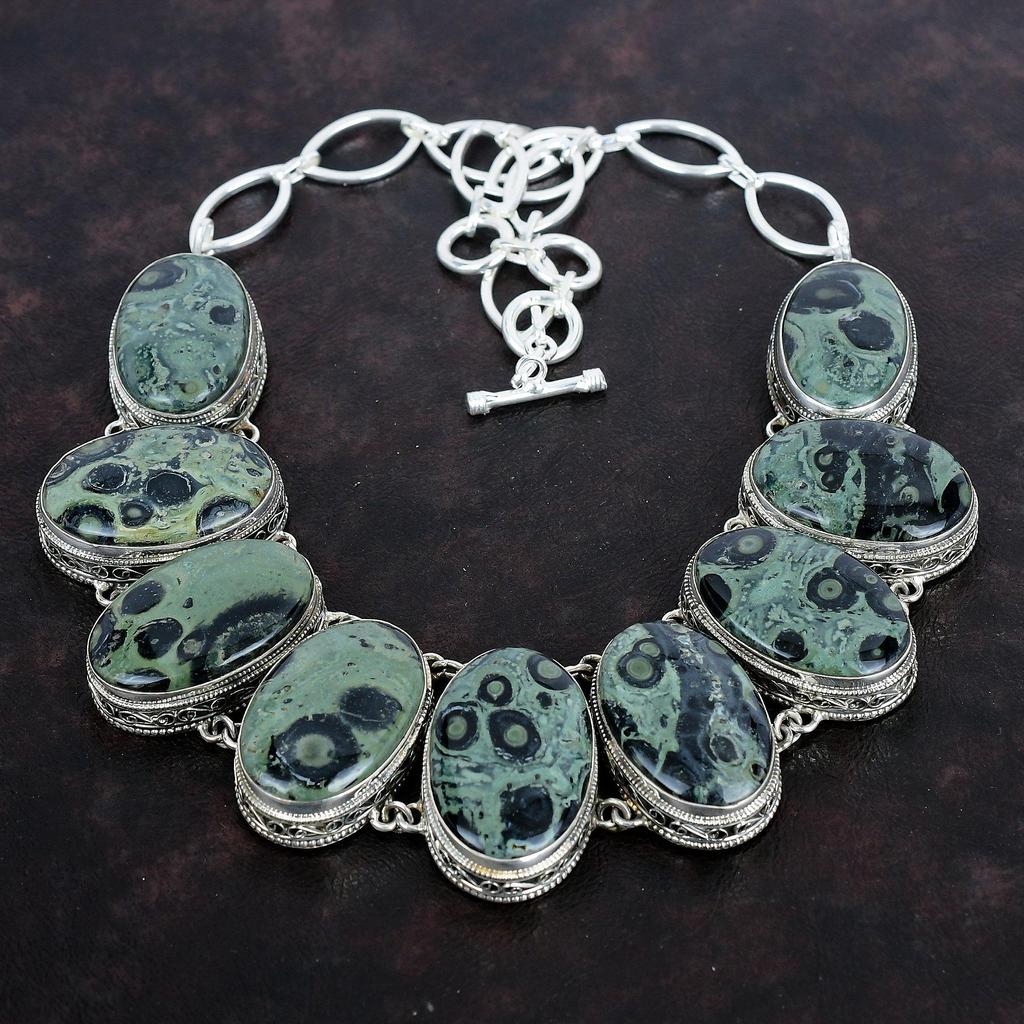 Ожерелье из яшмы Камбаба, настоящие драгоценные камни, винтажное ожерелье ручной работы, ожерелье из стерлингового серебра 925 пробы, регулируемое ожерелье с цепочкой, подарки для нее