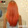 Long Layered Synthetic Wigs Orange Red Straight Bang Ombre Wig With Dark Roots Heat Resistant for Black Women Halloween Cosplay