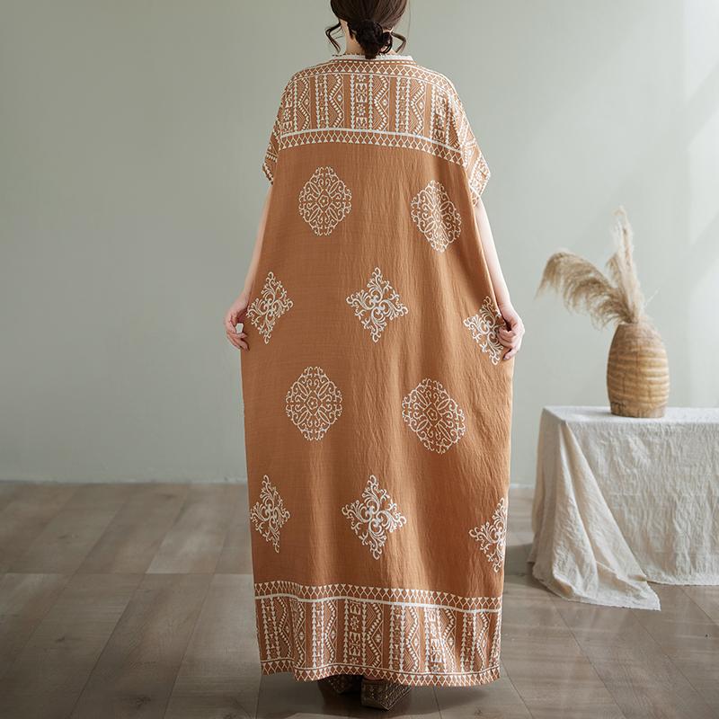 DIMANAF 2025 Летнее платье больших размеров для женщин, повседневное винтажное хлопковое платье с базовым принтом, длинное платье с V-образным вырезом свободного кроя