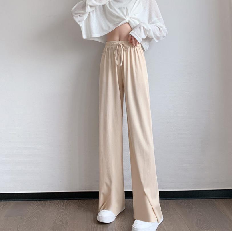 Женские брюки с высокой талией и широкими штанинами из ледяного шелка на завязках - легкие, летние повседневные брюки с защитой от комаров