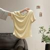 Summer swinging neck pullover simple solid color short-sleeved T-shirt casual commuter top niche design bottoming shirt