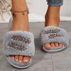 Fashion 2025 Winter Crystal Plush Slippers Women Light Non Slip Cotton Slippers Woman Indoor Faux Fur House Cotton Slides Female