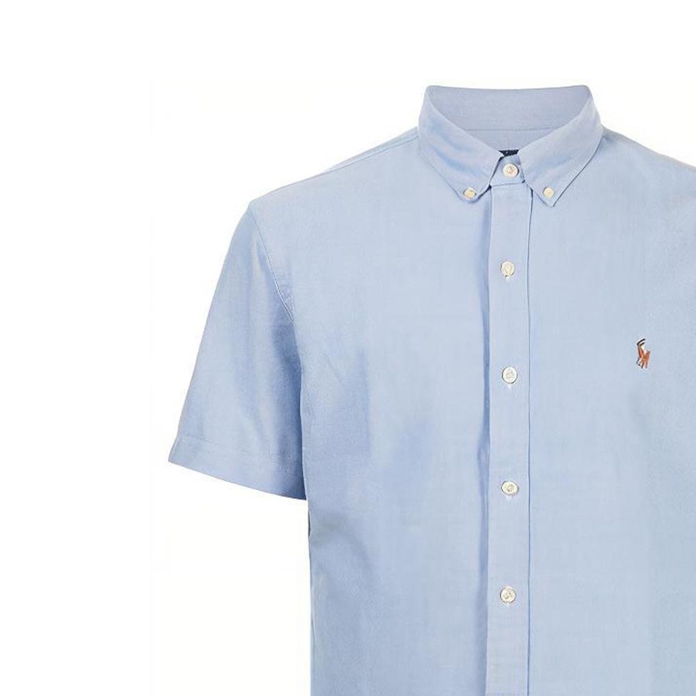 Polo Ralph Lauren SS22 Логотип Вышитый Оксфорд Рубашка с Коротким Рукавом Мужские Рубашки Синий 710787736-001