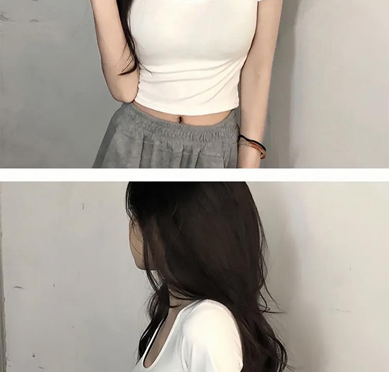 Женский укороченный топ из хлопка облегающего кроя с U-образным вырезом - Весенне-летняя футболка с коротким рукавом