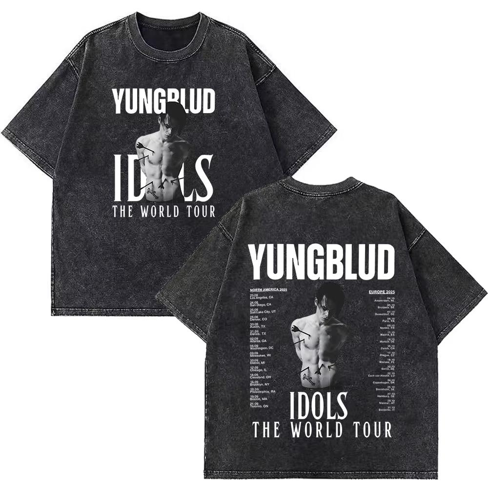 Yungblud IDOLS Мировой Тур Мерч Ретро Стирка Футболка Мужская Женская Хип-Хоп Рок Короткий Рукав Футболки Оверсайз Футболки
