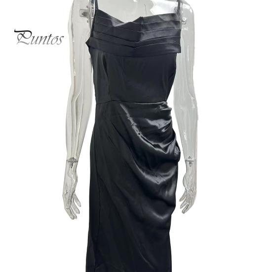 Женское вечернее платье с разрезом по бокам, плиссированное, с открытой спиной, облегающее платье макси на тонких бретельках, с глубоким вырезом, без рукавов, платье-комбинация А-силуэта для свадебного банкета