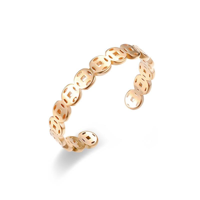 Fashion Open Copper Coin Titanium Steel Ring Qian Duoduo Couple Ring Light Luxury Hand Jewelry