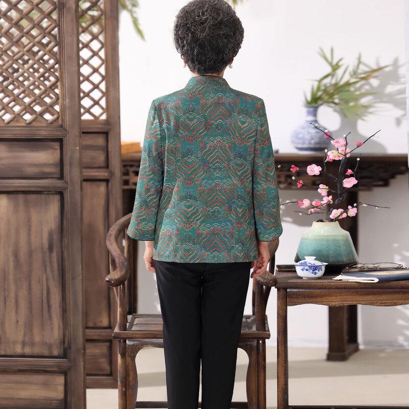 Elderly Women's Chinese Style 3/4 Sleeve Cardigan Shirt