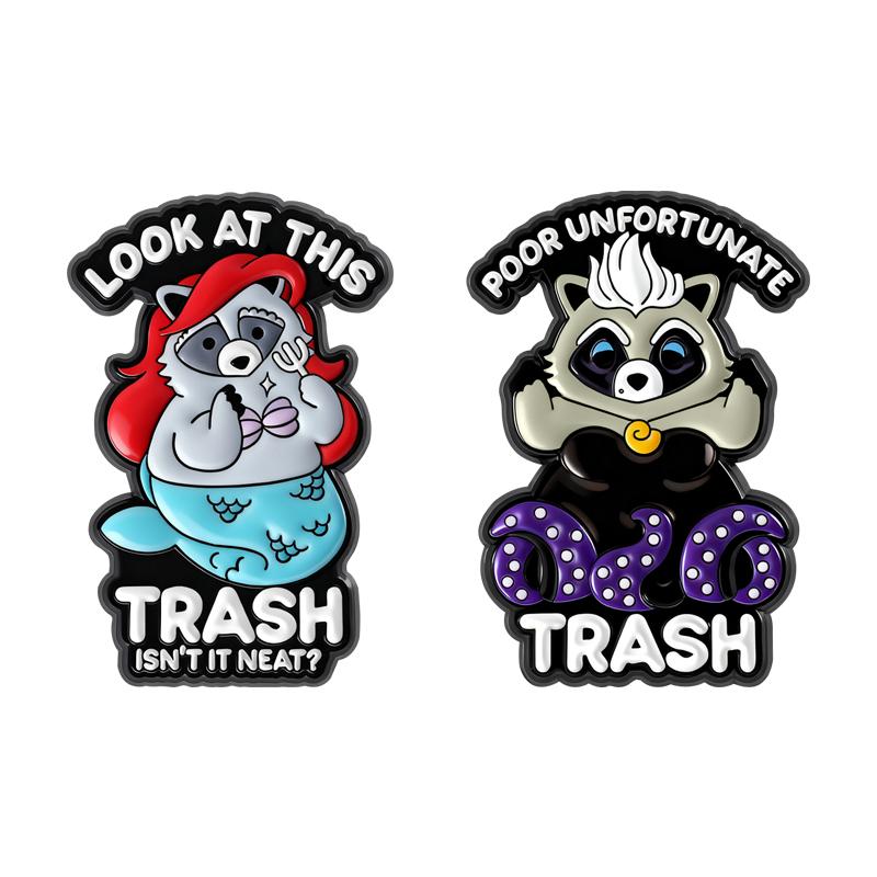 Trash Raccoon Enamel Pins Cartoon Mermaid Brooches Lapel Badges Poor Unfortunate Cute Animal Jewelry Gift for Friends