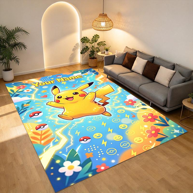 Custom Name Pikachu Jump Carpet Rug for Bedroom Living Room Home Sofa Decoration,Playroom Sofa Office Home Decor Game Large Decor Floor Mat