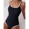 2025 Сексуальный купальник на бретельках Цельный Черный купальник Женский Однотонный Купальники Купание Плавательный костюм Пляжная одежда