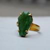 Coffin Shape Raw Green Emerald 925 Sterling Silver 18K Yellow Gold Overlay Ring Jewlery, Prong Set Emerald Gems Wedding Gift Ring