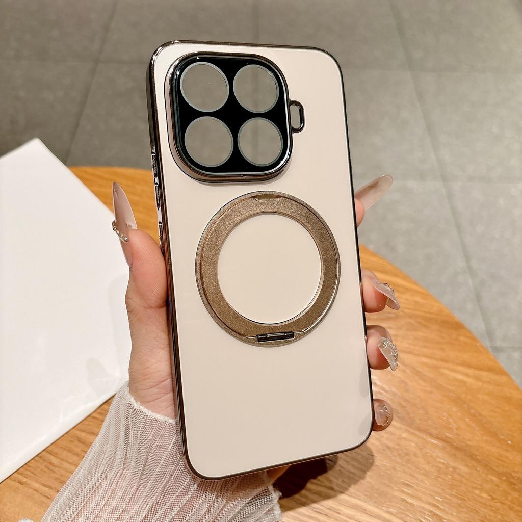 Luxury AG Frosted Anti-fingerprint Electroplated Case for Xiaomi 17T Pro 15T Pro Magnetic 360° Rotation Bracket Shockproof Cover