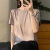 Spring and Summer Women's T-shirt Silk Loose Round Neck Solid Colour Temperament Short-sleeved T-shirt Tops