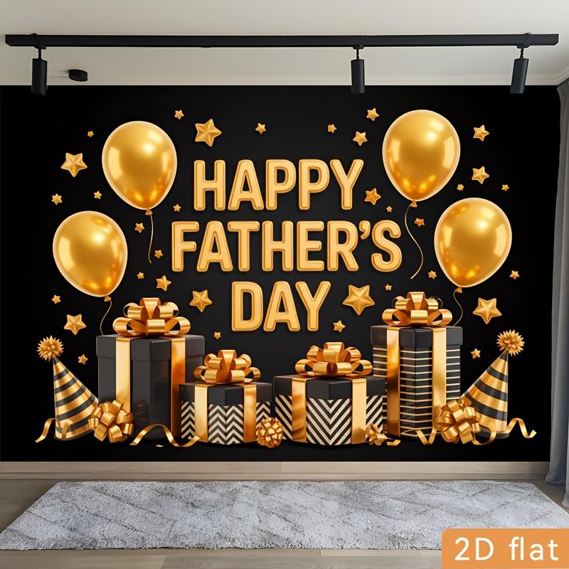 Two-dimensional flat banner 1 piece Party banner Poster - Happy Father's Day Black and gold balloons Gift box Starszyc
